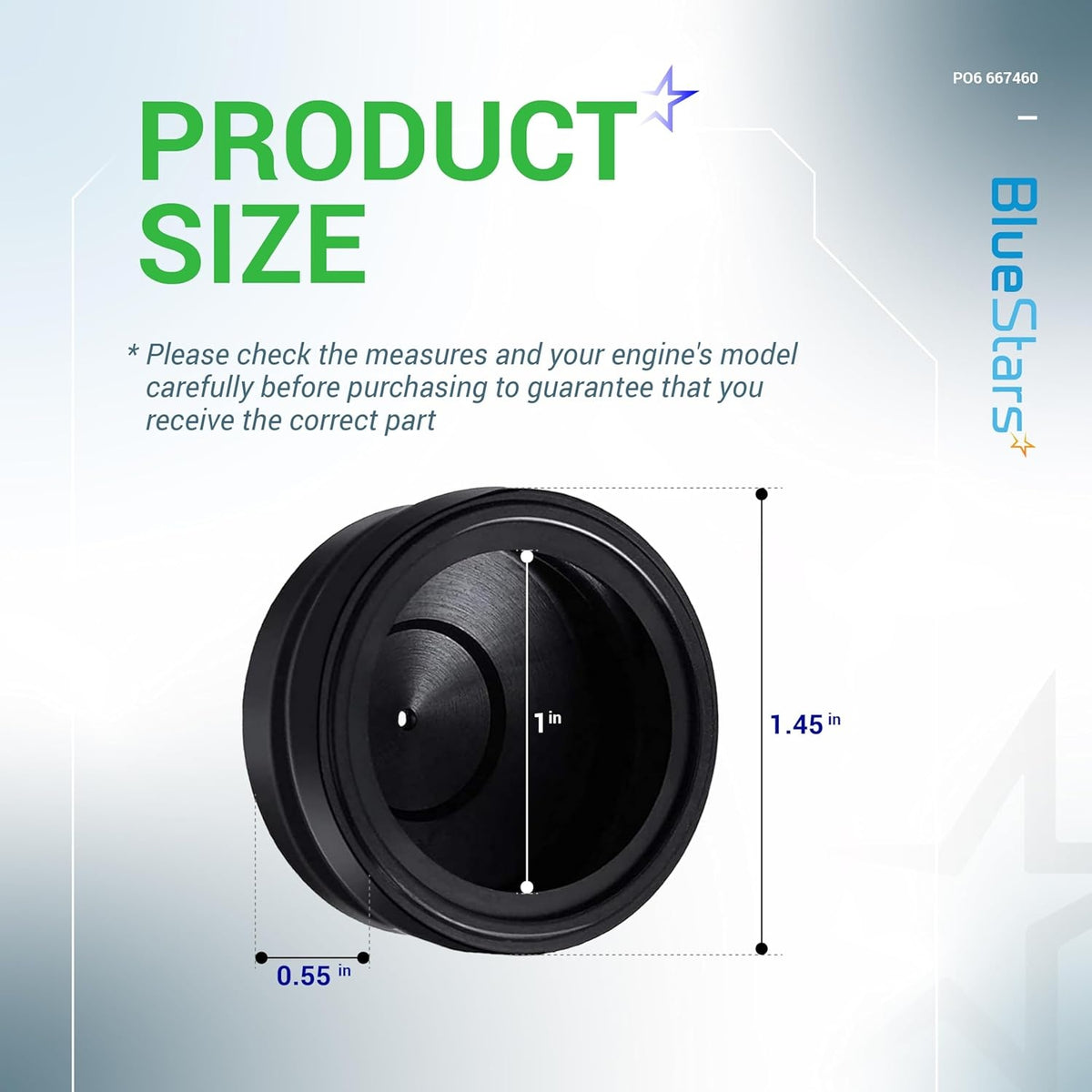 Dimensional diagram showing the 1-inch inner and 1.45-inch outer diameter of the 66-7460 primer bulb.