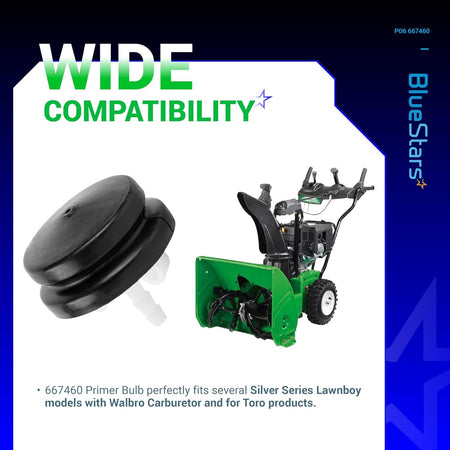 66-7460 primer bulb replacement part shown with compatible snow blower and compatibility text.
