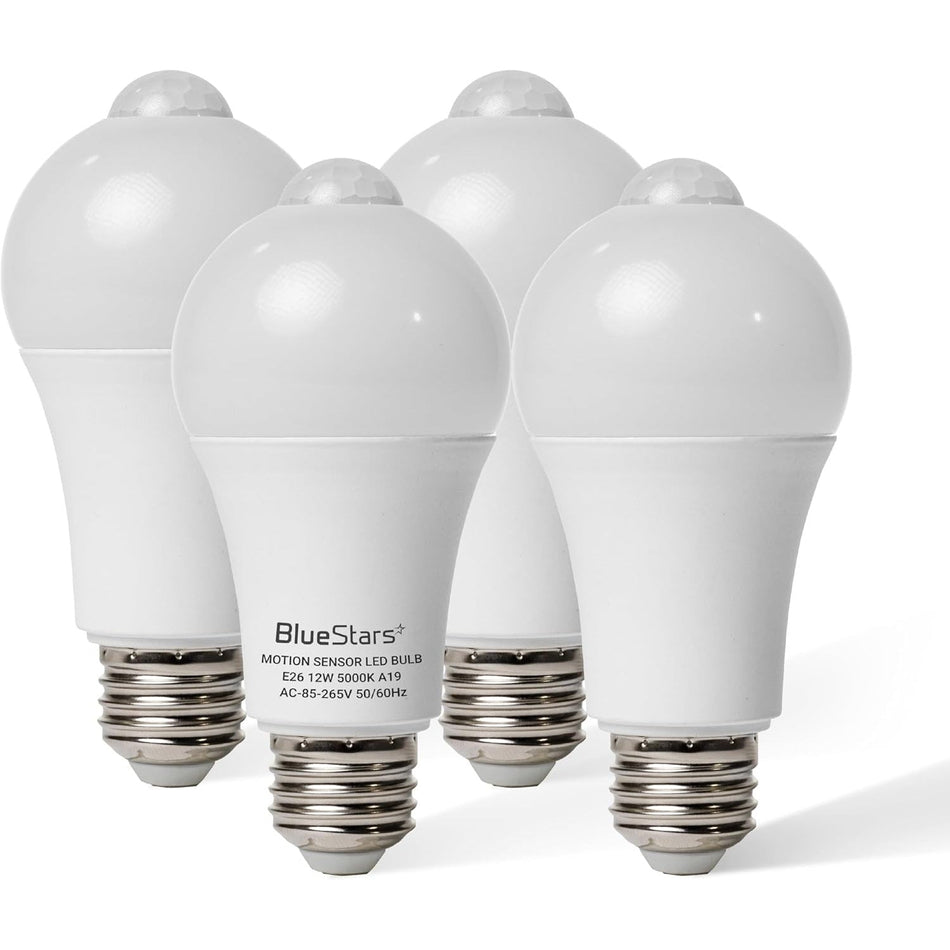 Motion Sensor Light Bulbs 12W (100W Equivalent), E26 Dusk to Dawn Motion Detector Security LED Bulb 5000K Daylight - Pack of 4