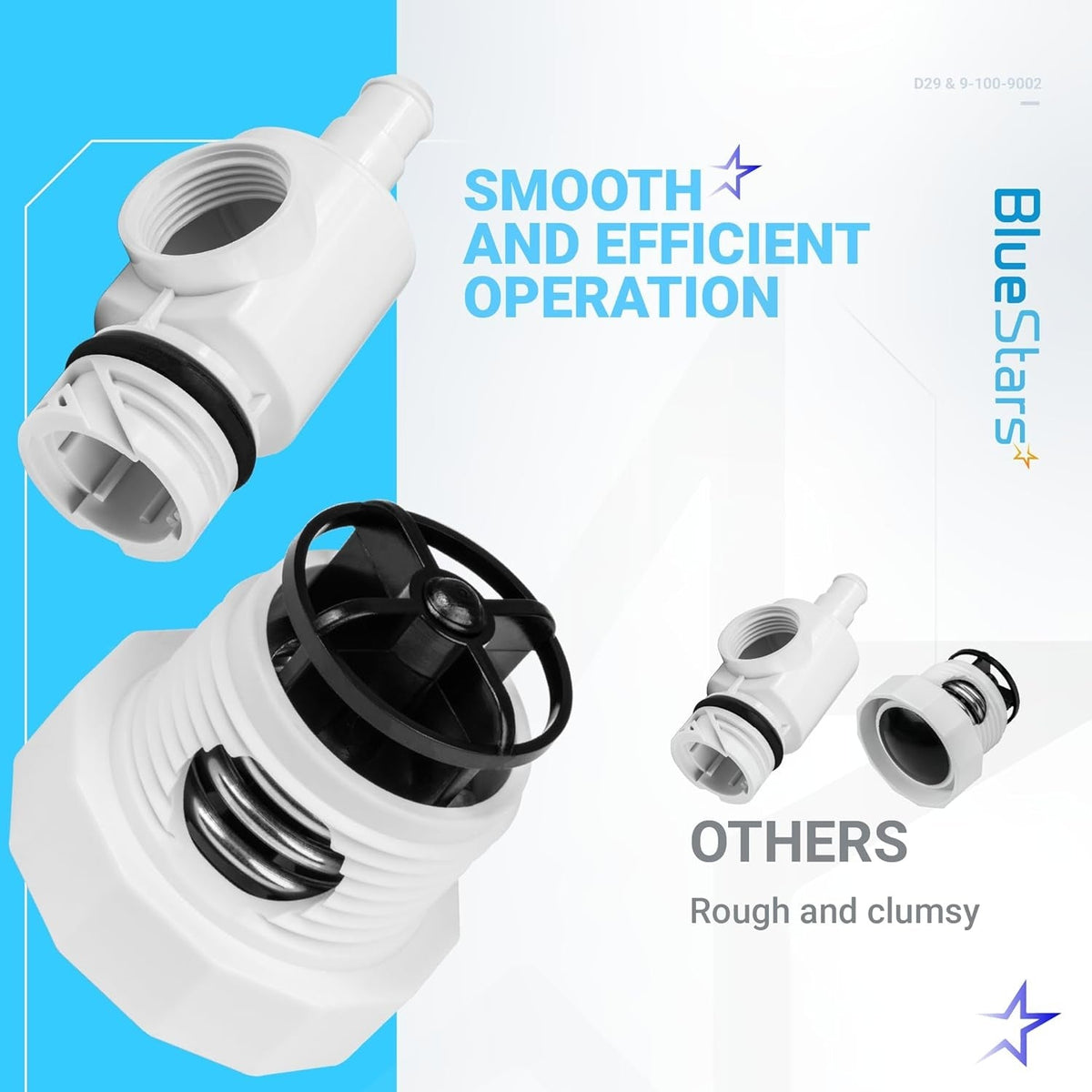 D29 UWF Quick Disconnect and 9-100-9002 Pressure Relief Valve replacement parts for Polaris pool cleaners.