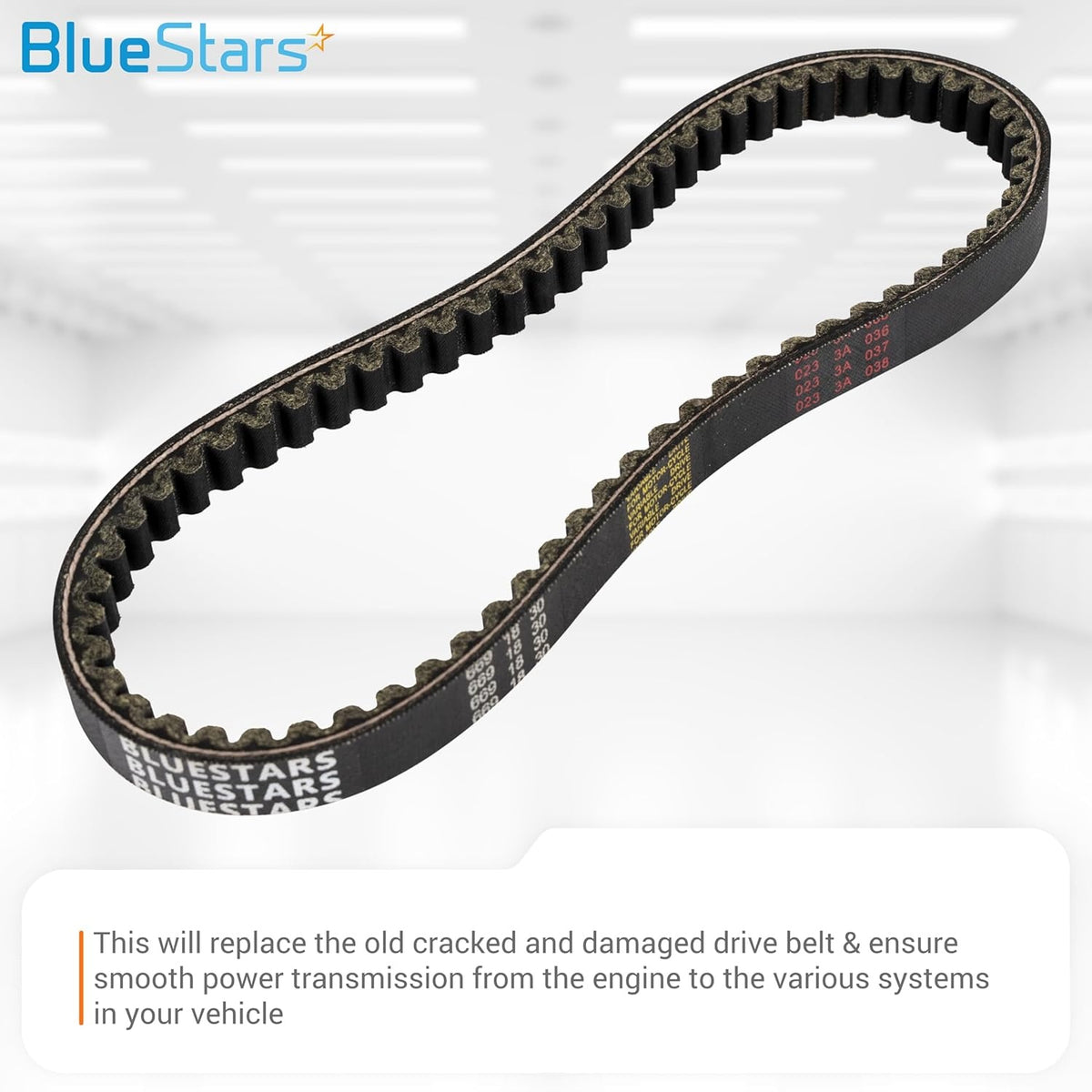 Black rubber 743-20-30 racing CVT drive belt with cogged design for scooter transmission.