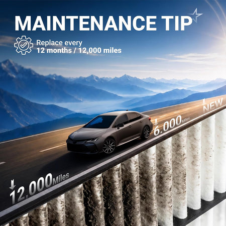 Engine & Cabin Air Filter Combo, maintenance graphic showing replacement every 12 months or 12,000 miles