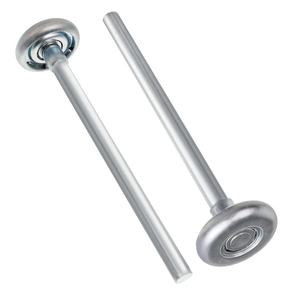 Two 1.8-inch steel garage door rollers with 7-inch stems for 2-inch tracks.