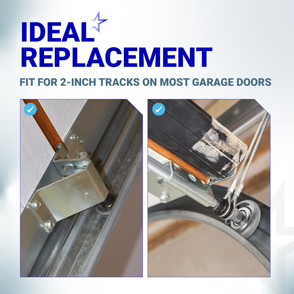 Steel garage door rollers installed in a standard 2-inch track system.