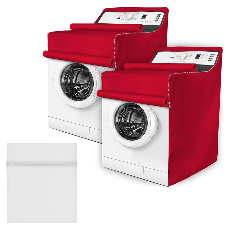 2 PCS W29”x D28”x H43” Washing Machine Covers with Laundry Bag (Red)