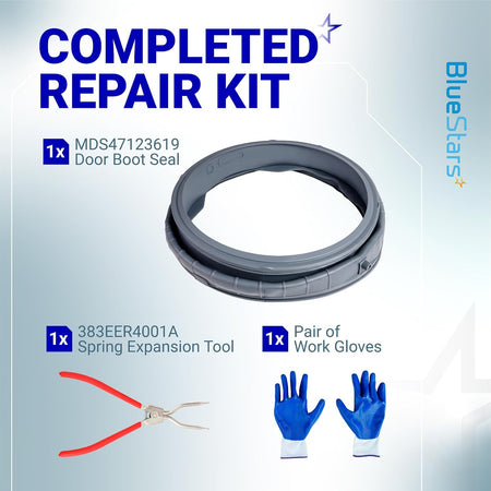 MDS47123619 washer door seal completed repair kit with spring expansion tool and pair of work gloves