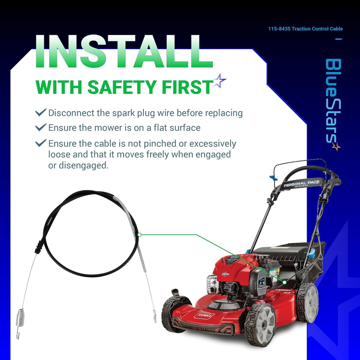 115-8435 traction cable installation guide for Toro Recycler Personal Pace lawn mower.
