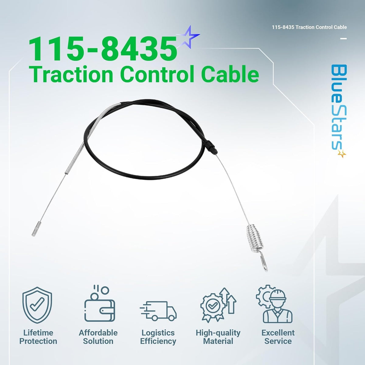 115-8435 traction control cable for Toro Recycler lawn mowers, shown against a branded promotional background.