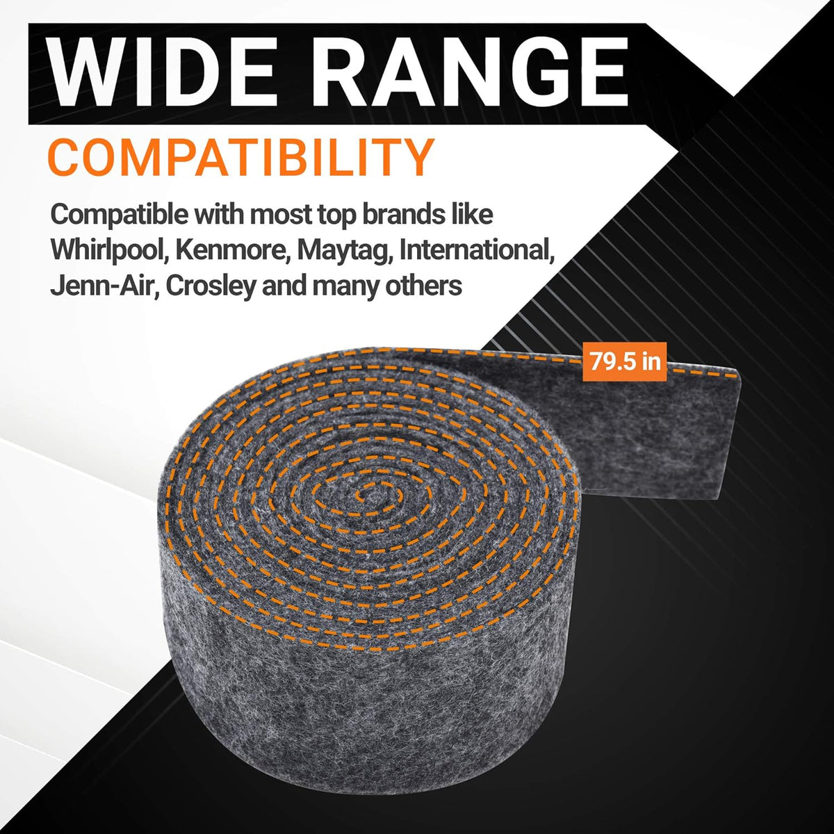 79.5-inch dryer drum felt seal roll compatible with Whirlpool and Kenmore dryers.