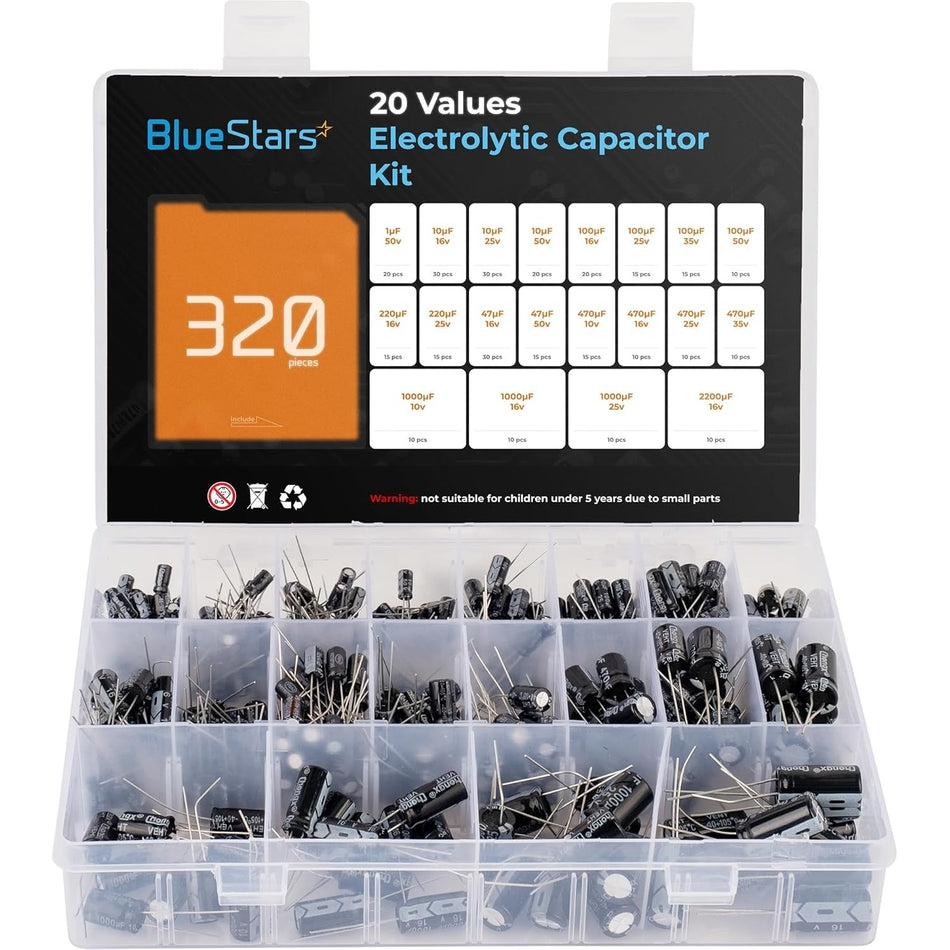 320 PCS 20-Value Aluminum Electrolytic Capacitor Kit with 320PCS