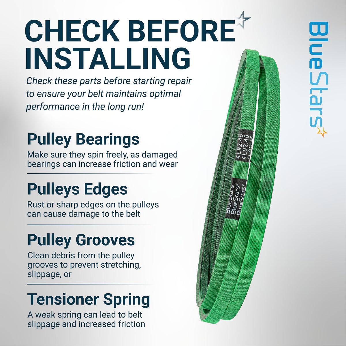 Green 130969 replacement drive belt with installation tips for Husqvarna and Craftsman lawn mowers.