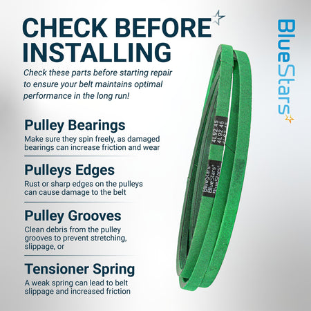 Green 130969 replacement drive belt with installation tips for Husqvarna and Craftsman lawn mowers.
