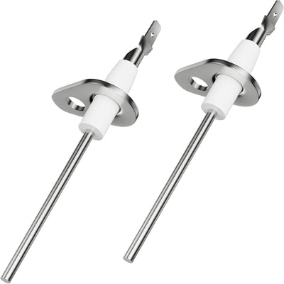 Two 0130F00010 furnace flame sensors with metal rods and white ceramic insulators.