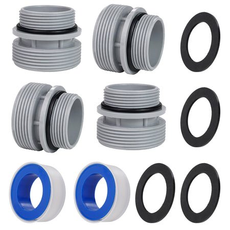 Set of 4 pool hose conversion adapters with O-rings and gaskets for 40mm to 1 1/2 inch pool pump connections.