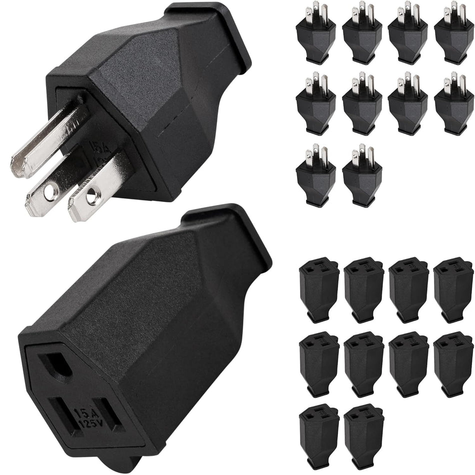 Set of 10 (20 Pieces) Extension Cord Plugs 125V 15A 2 Pole 3 Wire