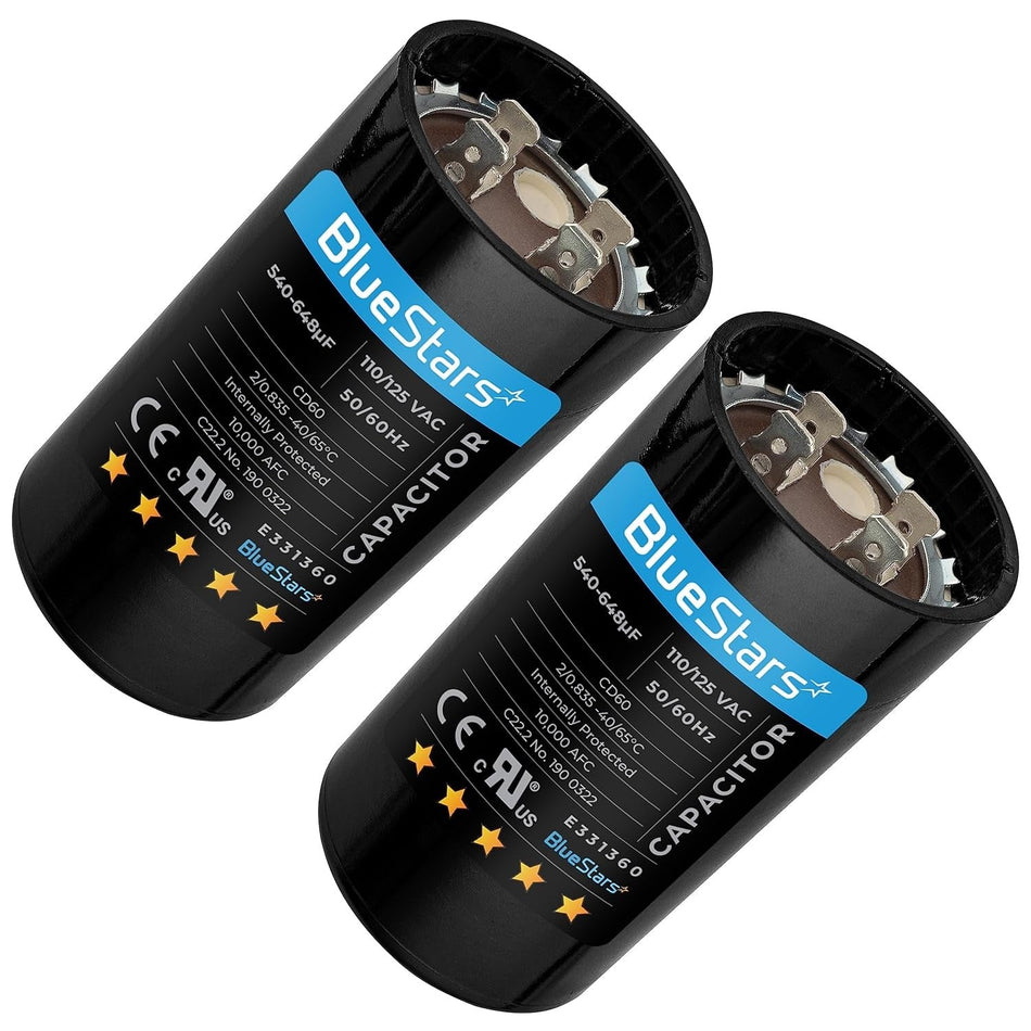 540-648 uF/MFD 110-125 VAC Run Round Start Capacitor - Pack of 2
