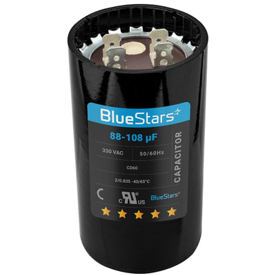 88-108 uF 330 VAC CD60 round motor start capacitor with terminal connectors for pool and well pumps.