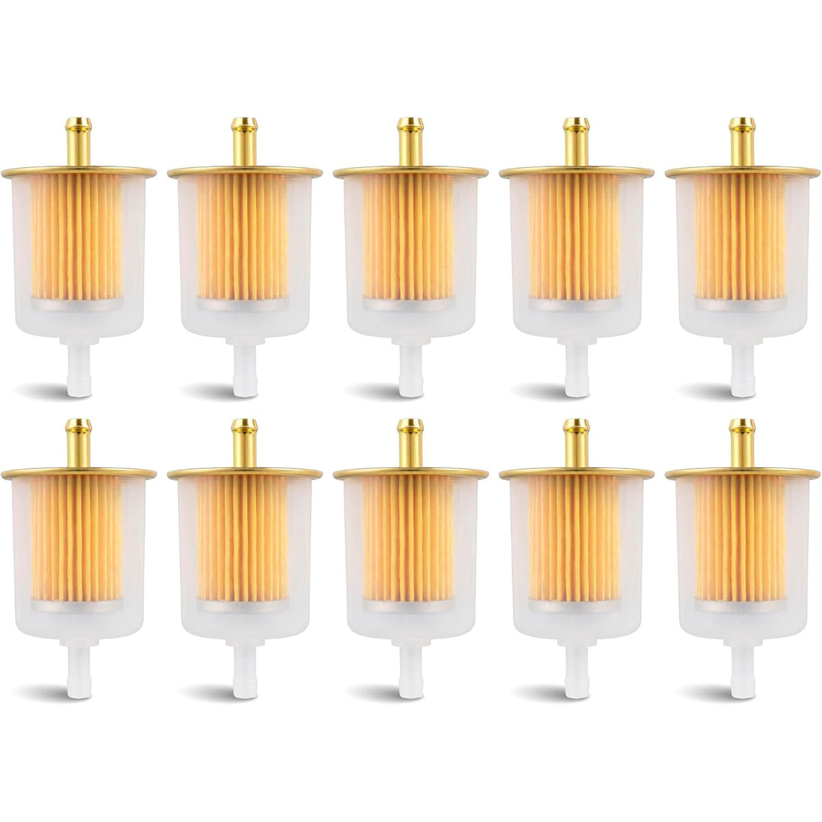 3/8" Universal Inline Fuel Filter (10-Pack) showing ten identical filters arranged in two rows