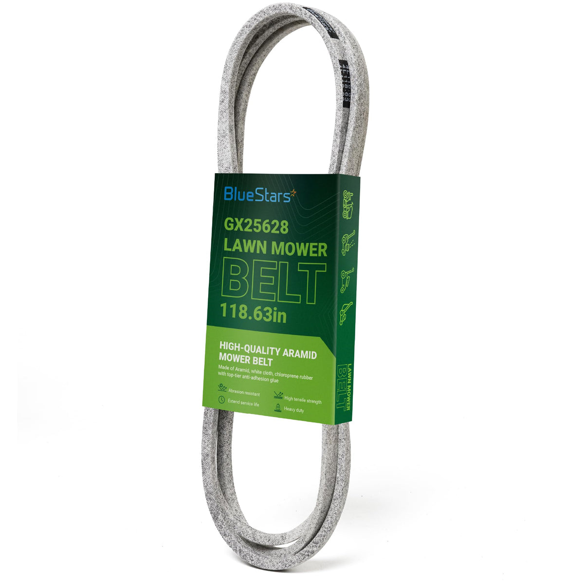 GX25628 replacement deck belt for 42-inch John Deere Z300 series mowers in branded retail packaging.