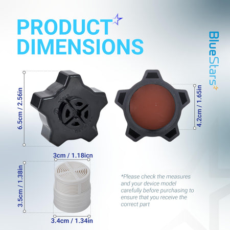 Dimension diagram of SX180LA pool sand filter drain cap assembly showing measurements for cap and drain plug components.