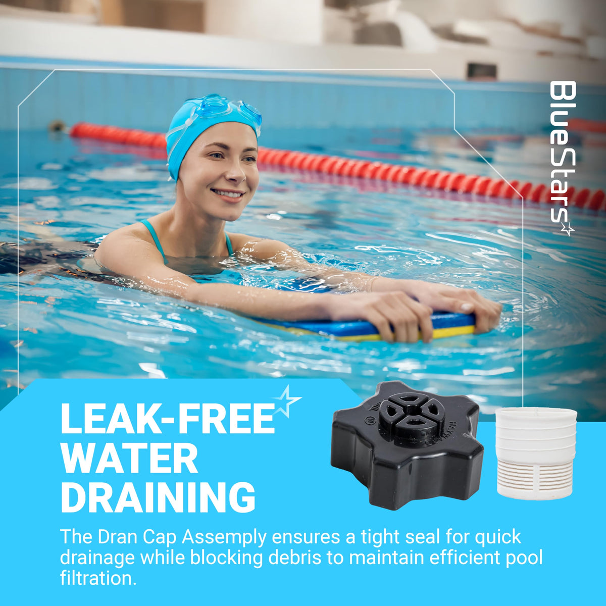 SX180LA pool sand filter drain cap assembly with black cap and white threaded plug for Hayward Pro-Series filters.