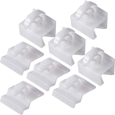 Set of eight white plastic range oven front and rear drawer glides for Electrolux and Frigidaire ranges.