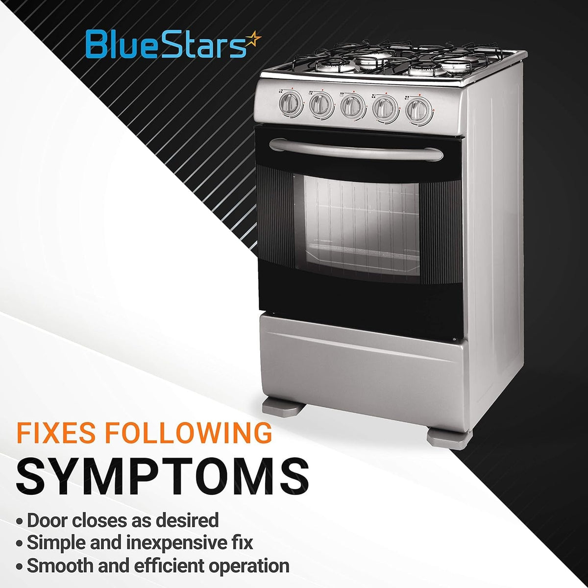 Stainless steel range oven illustrating the function of replacement drawer glides for Electrolux and Frigidaire models.