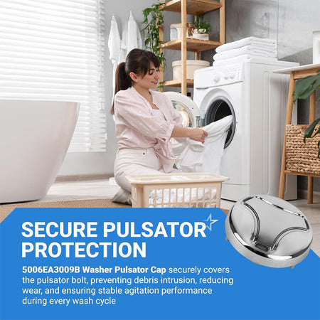 5006EA3009B washer pulsator cap replacement for LG and Kenmore washing machines shown with product feature text.