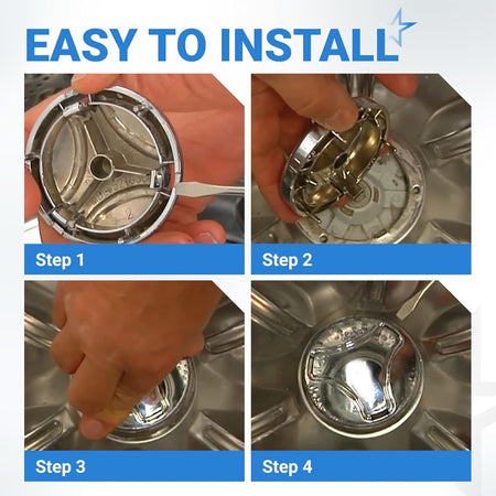 Four-step installation guide for LG and Kenmore washer pulsator cap replacement.