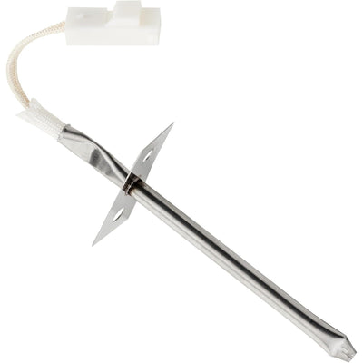 Oven temperature sensor probe with mounting bracket and white wire connector for Frigidaire and Kenmore ranges.