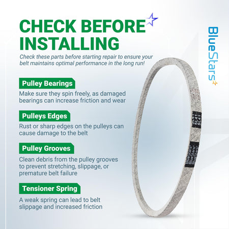 Informational graphic for 954-04208A upper drive belt showing installation tips for lawn mower pulleys and springs.