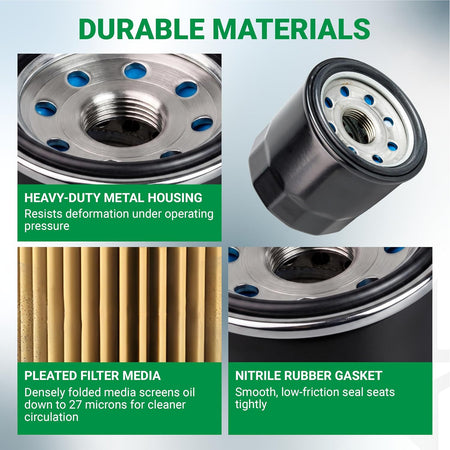 52114 Oil Filter showing durable metal housing, pleated filter media, and nitrile rubber gasket details
