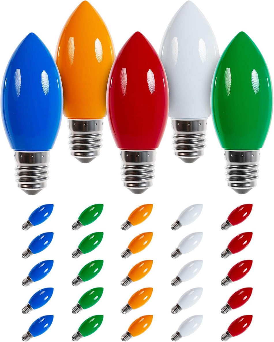 Multicolor C7 LED Light Bulbs E12 - Pack of 25