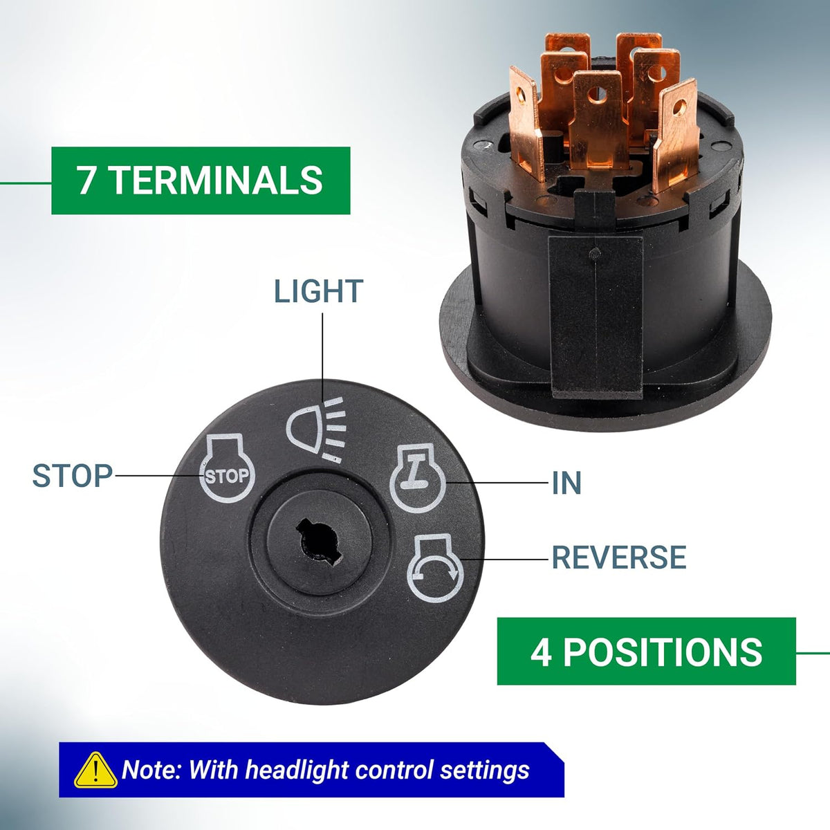 175566 Ignition Switch & AM138068 Starter Solenoid, switch shown with 7 terminals and 4 positions