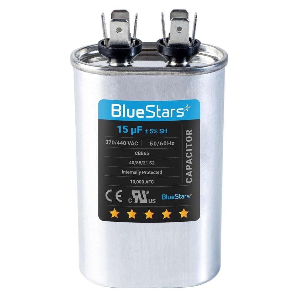 15 uf/MFD ± 5% 370 or 440 Volt 50/60 Hz Oval Run Start Capacitor CBB65