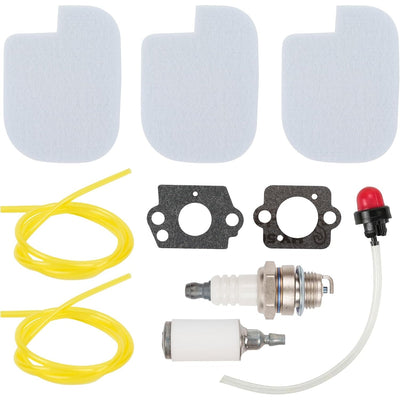 Chainsaw tune-up kit with air filters, fuel lines, gaskets, primer bulb, spark plug, and fuel filter for Poulan Pro.