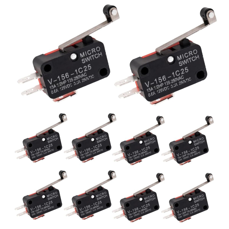 Pack of 10 V-156-1C25 Micro Limit Switch Blade Momentary 250VAC/125VDC 15A Fit Arduino