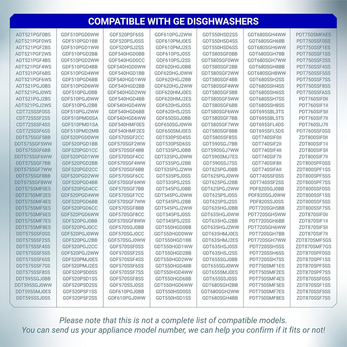 WD49X24057 dishwasher ultra fine filter kit compatibility chart for GE dishwashers