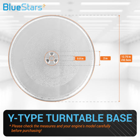 12.75-inch microwave glass turntable plate with Y-type base dimensions and measurement labels.