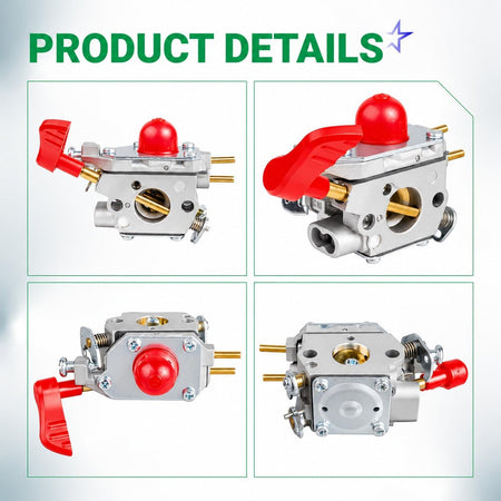 545081857 Carburetor Kit, product details collage showing the carburetor from four angles