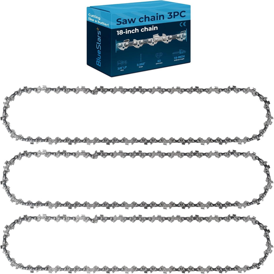18-inch 18-inch Chainsaw Chain 3/8" LP Pitch, 0.050" Gauge, 62 Drive Links - Pack of 3