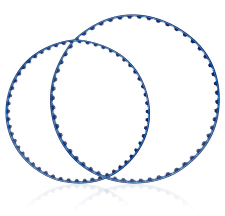Small and large blue replacement belts for Polaris 360 and 380 pool cleaners.