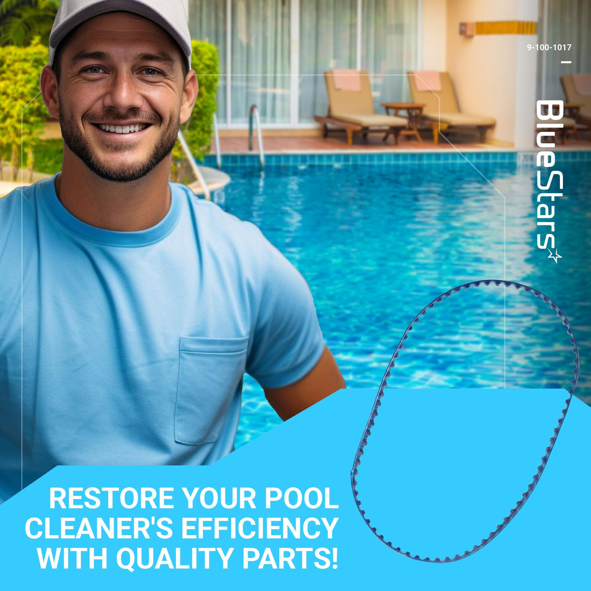 Replacement belt for Polaris 360 and 380 pool cleaners shown in a promotional graphic.