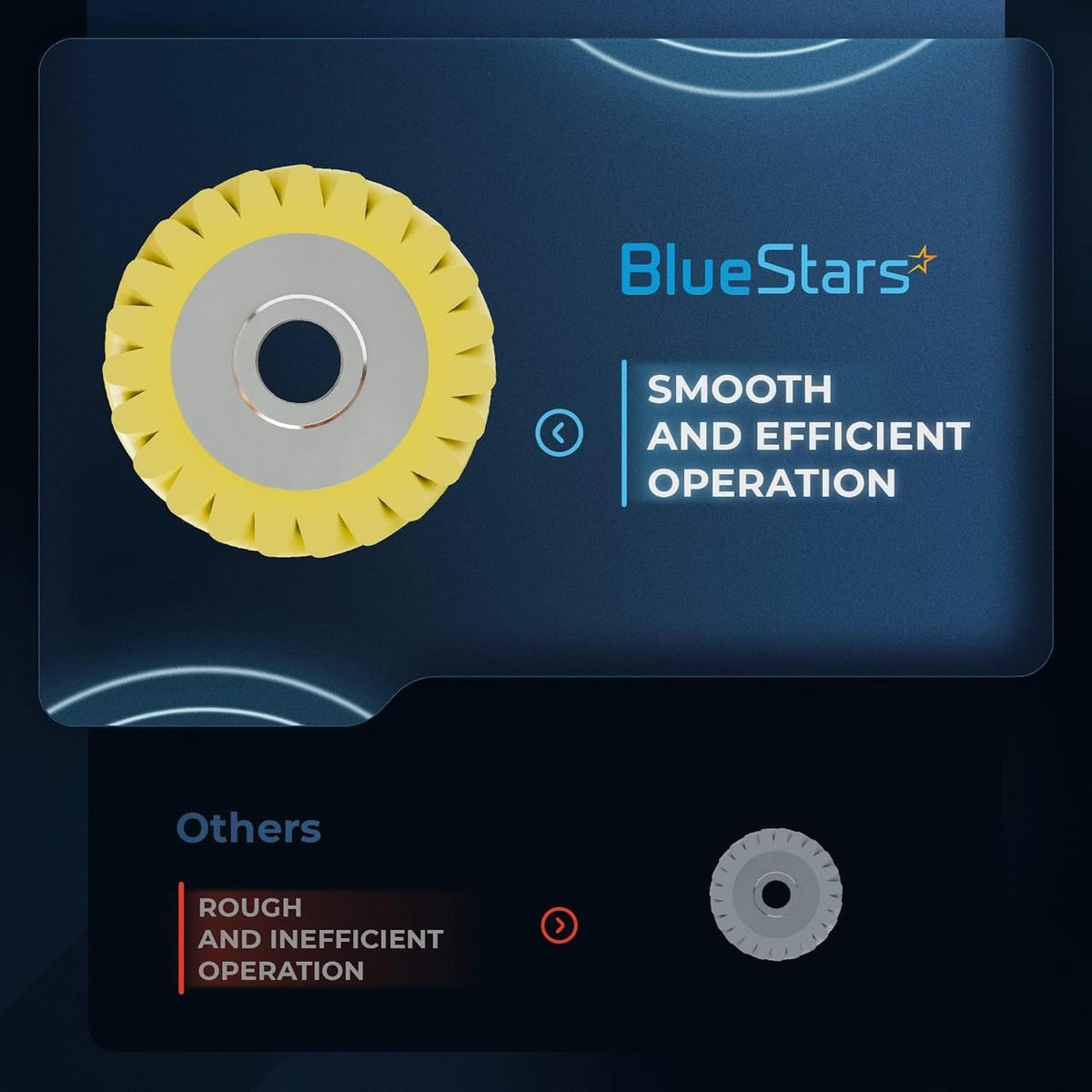 Comparison graphic showing BlueStars W10112253 mixer worm gear for smooth operation versus a standard gear.