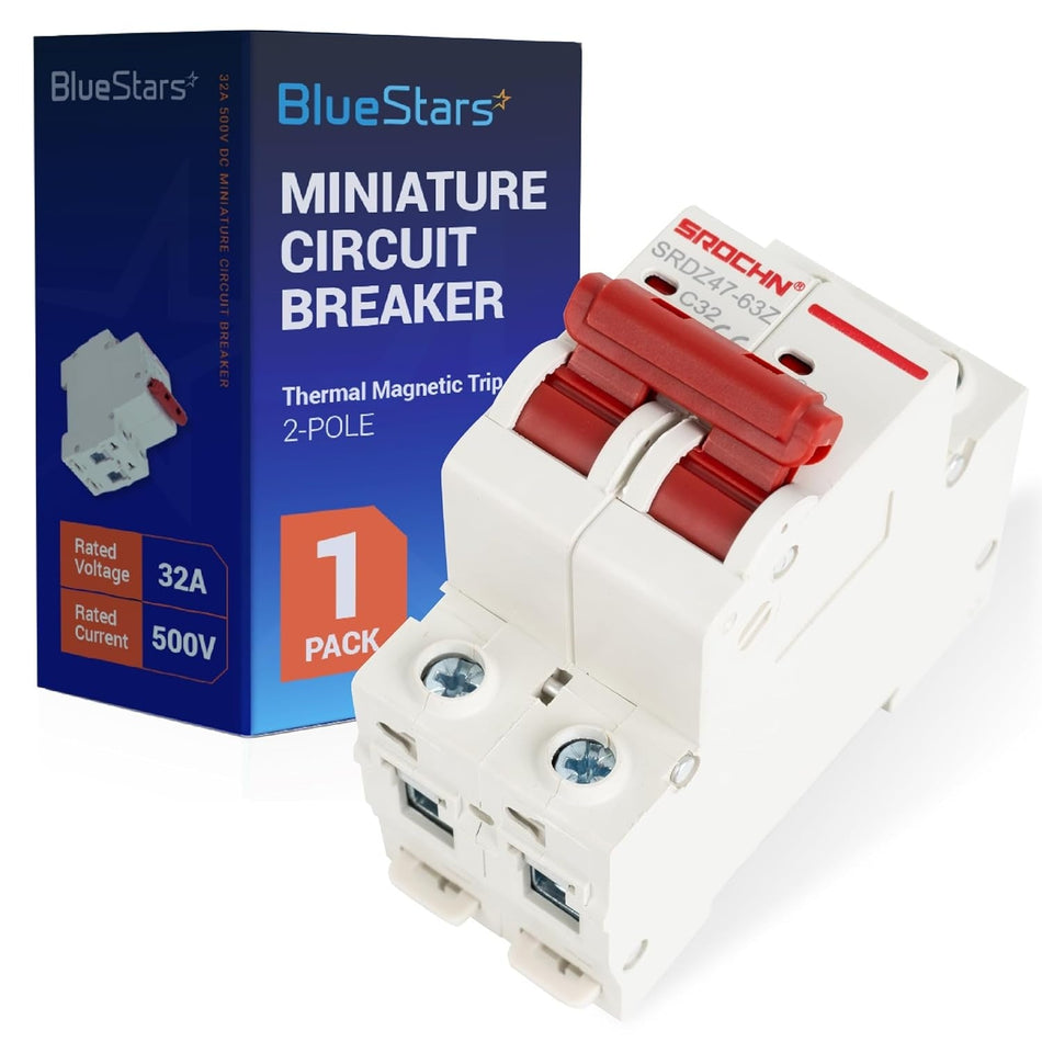 32 Amp DC Miniature Circuit Breaker, 500V DC 2-Pole DIN Rail Mount, Double Pole