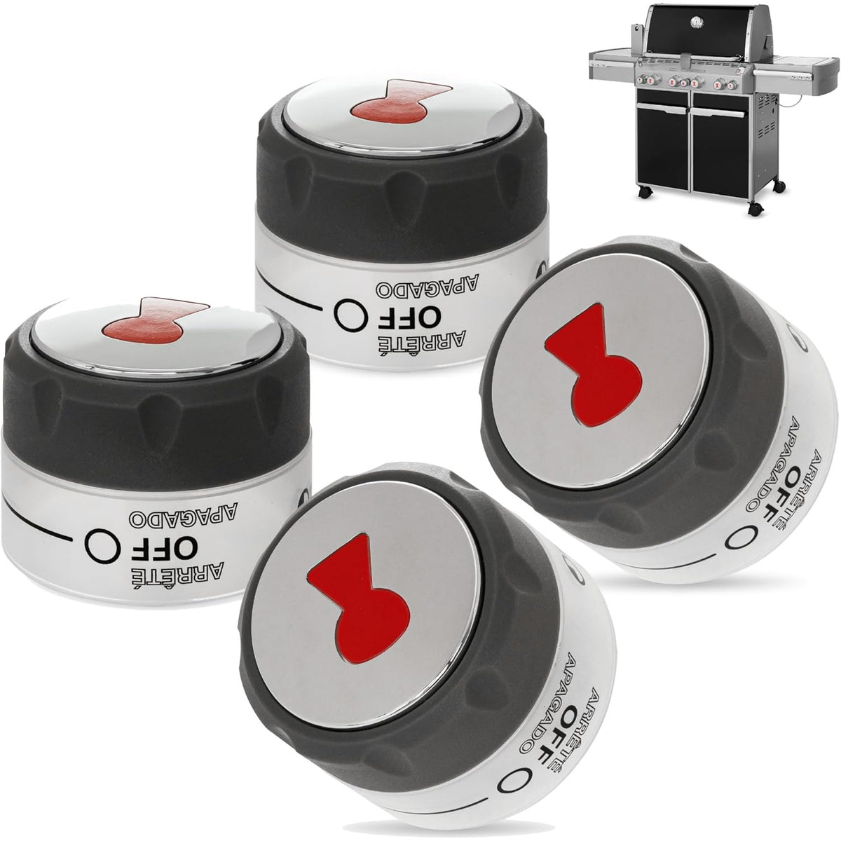 91538 Lighted Control Knobs Assembly 4-pack, four knobs shown with a Weber Summit grill inset