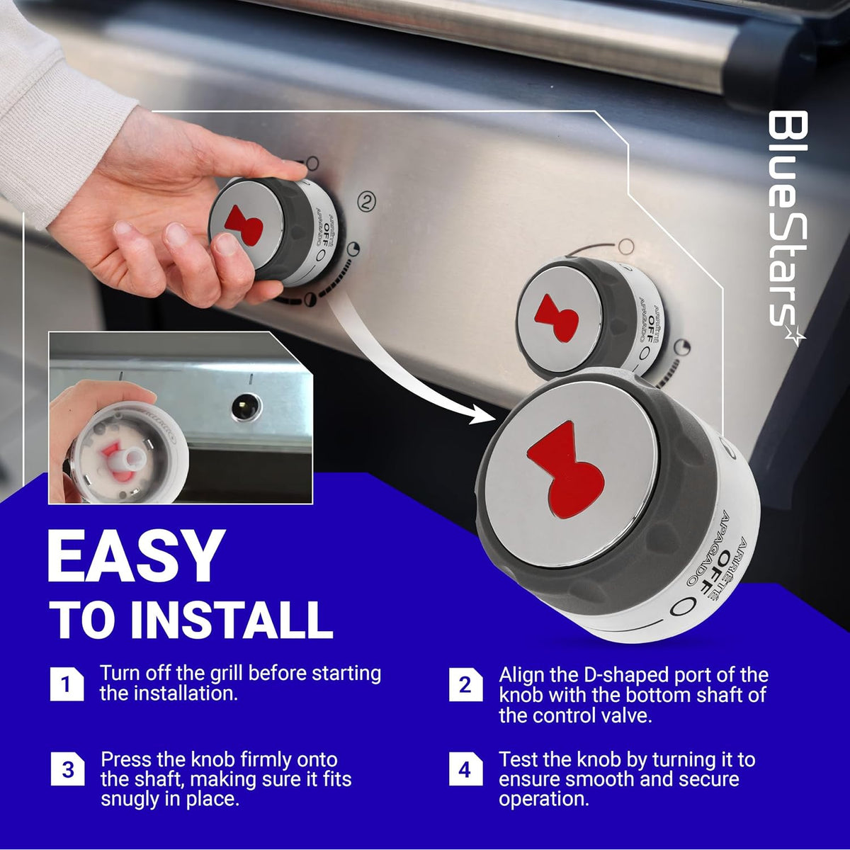 91538 Lighted Control Knobs Assembly installation graphic showing knob alignment and fitting on a Weber grill