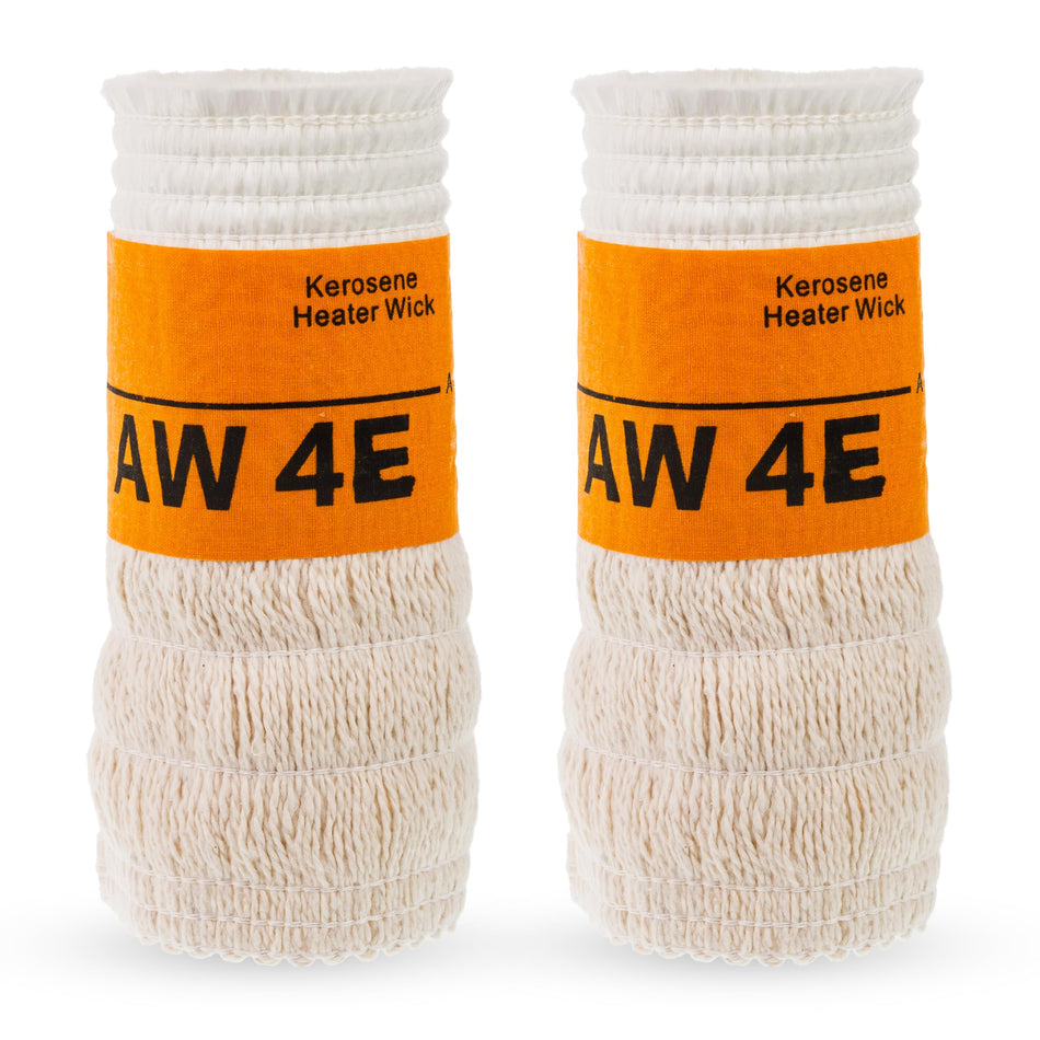 Two AW4E replacement kerosene heater wicks with orange labels isolated on white background.