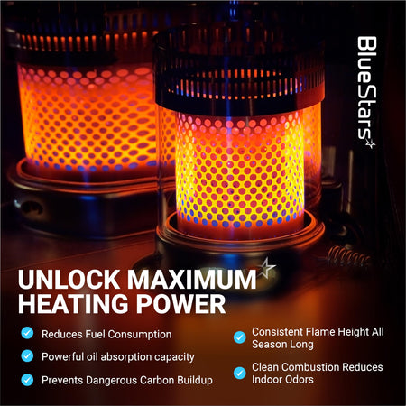 Operating kerosene heater with glowing burner element for AW4E heater wick replacement.