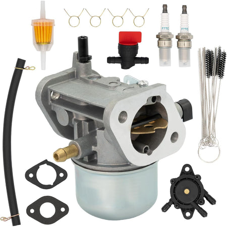 15003-7061 Carburetor, front view with fuel filter, spark plugs, fuel pump, gaskets, springs and cleaning brushes